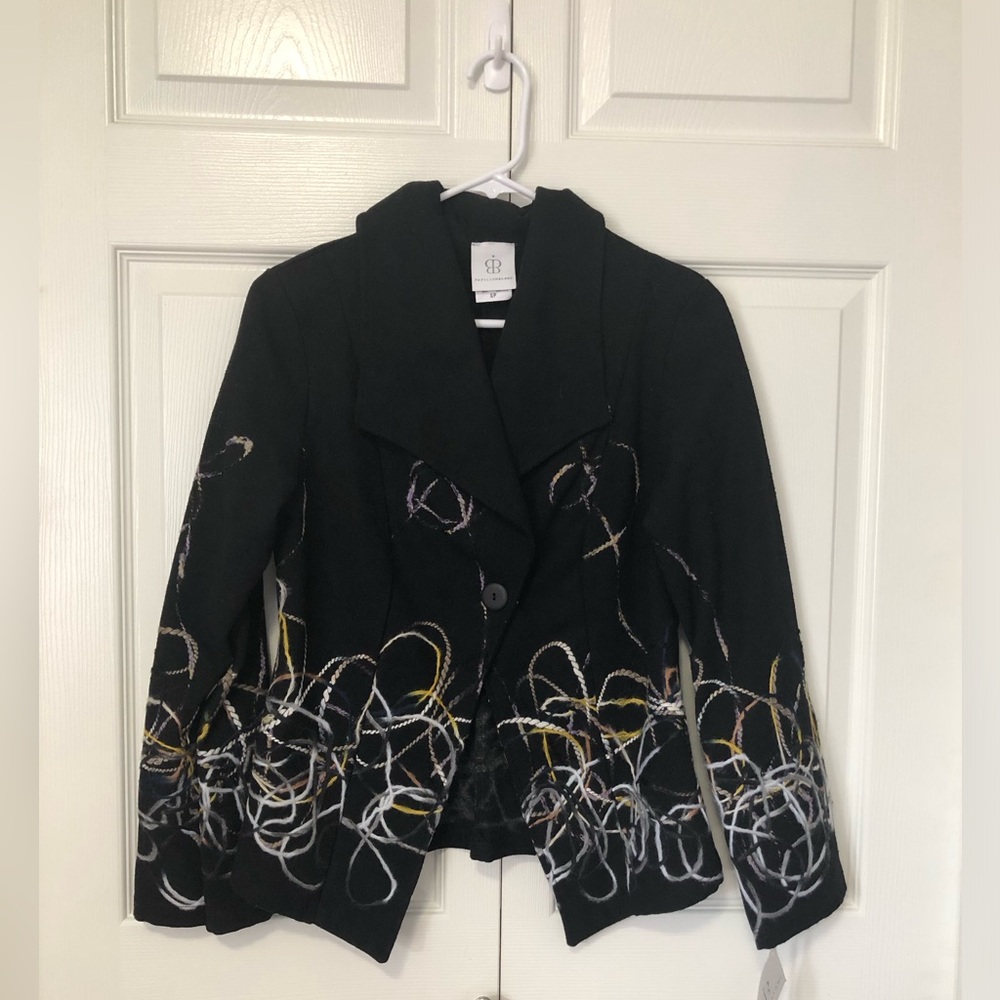 Papillon Blanc Black Jacket with Multicolor Swirl Embroidery